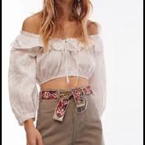 Free People XS  Peasant Crop off shoulder Ruffle Top Blouse.